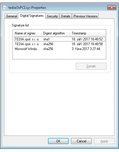 Windows 7 - signatures